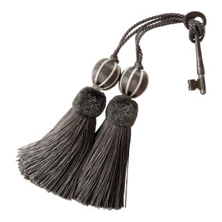 Pair of Ash Gray and Stone Colored Beaded Key Tassels - H 4.75" For Sale