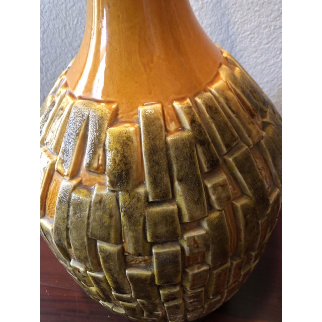 Authentic Mid Century Modern Brutalist Green Tall Table Lamp W Shade For Sale - Image 4 of 8