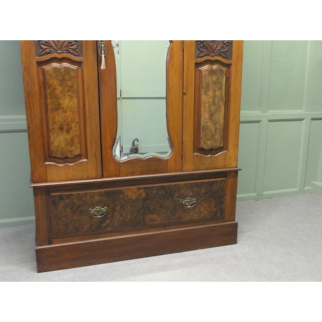 Victorian Arts & Crafts Wardrobe in Carved Walnut For Sale - Image 5 of 8