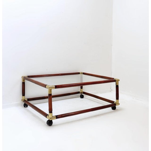 Coffee Table in Bamboo and Brass with Glass Top by Tommaso Barbi, 1960s For Sale - Image 9 of 14