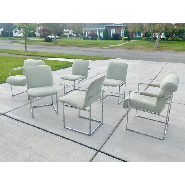 Mid-Century Modern Milo Baughman "Thin Line" Style Chrome Dining Chairs - Set of 6 For Sale - Image 3 of 11