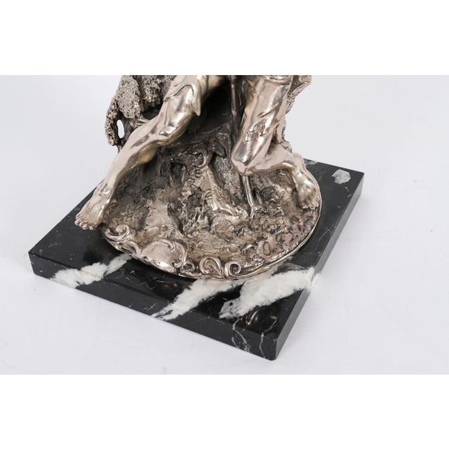 Antique Italian Silvered Bronze Sculpture of Shepherd and Lamb, 1800s For Sale - Image 11 of 15