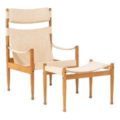 Set of Oak Safari Chair & Ottoman by Niels Eilersen for Erik Wørts For Sale