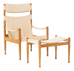 Set of Oak Safari Chair & Ottoman by Niels Eilersen for Erik Wørts
