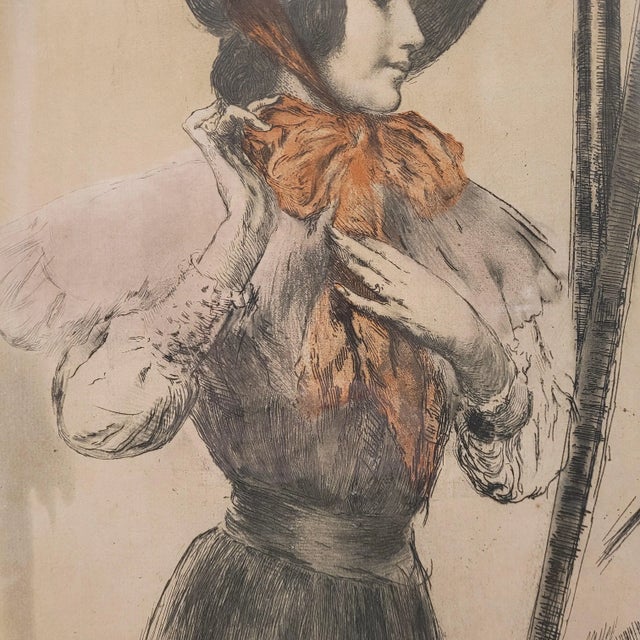 Armand Berton, Young Man with a Hat in Front of the Mirror, 1800s, Etching For Sale - Image 5 of 11