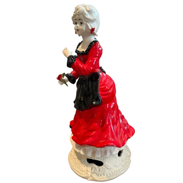 White Vintage Large Capodimonte-Style Young Maiden Figurine 19.5" Red Black Porcelain For Sale - Image 8 of 9