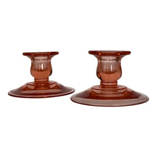 1930’s Paden City Blush Pink Candle Holders - A Pair For Sale
