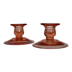 1930’s Paden City Blush Pink Candle Holders - A Pair