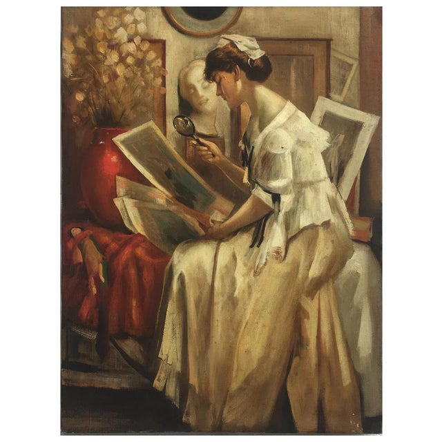 Lady Reading - Figurative oil on canvas painting cm.80x60, Giovanni Santaniell, Italy 2002 In this painting, Giovanni...