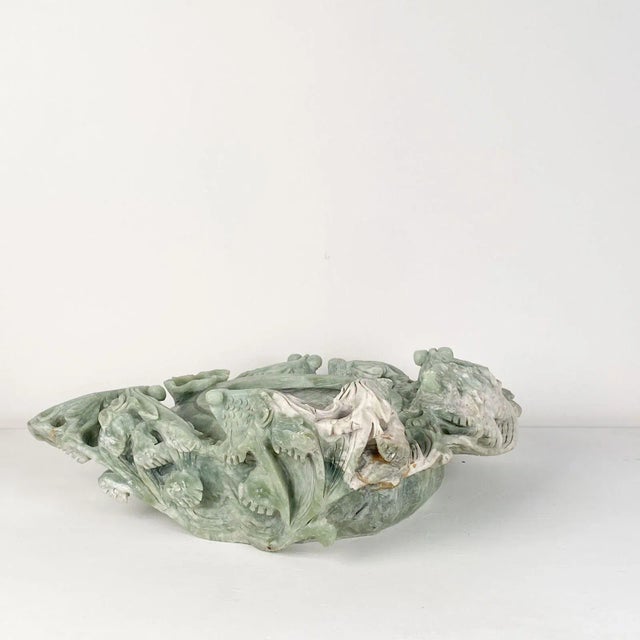 Green Large Vintage Chinese Dragon Bowl or Centerpiece, Soapstone, Circa 1970 For Sale - Image 8 of 11