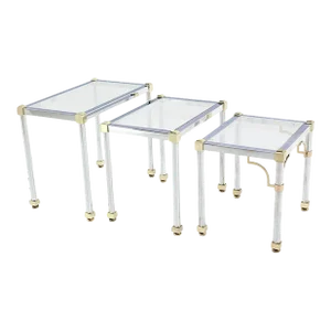Chrome and Brass Metal Glass Top Nesting Side End Occasional Tables - Set of 3