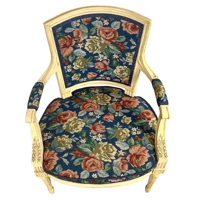 Louis XVI Style Painted Fauteuil, Vintage French Provincial Armchair For Sale - Image 4 of 18
