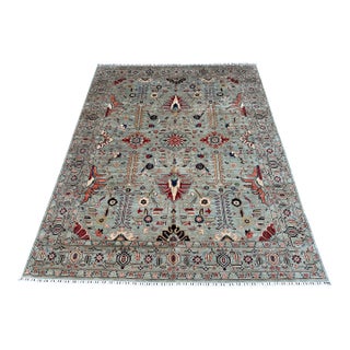 Hand-Knotted Afghan Serapi Heriz Style Wool Area Rug - 7'11" X 10'0" For Sale