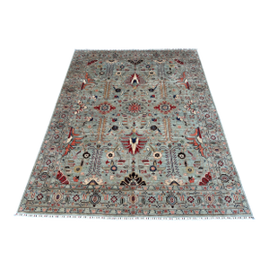 Hand-Knotted Afghan Serapi Heriz Style Wool Area Rug - 7'11" X 10'0"