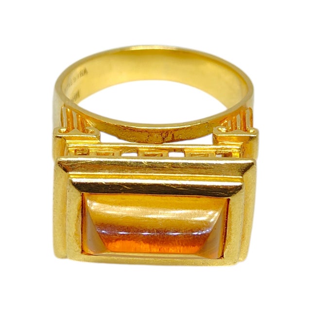 Late 20th Century Finestra Greek Revival 18k Yellow Gold and Citrine Architectural Ring, Size 9.25 For Sale - Image 9 of 13