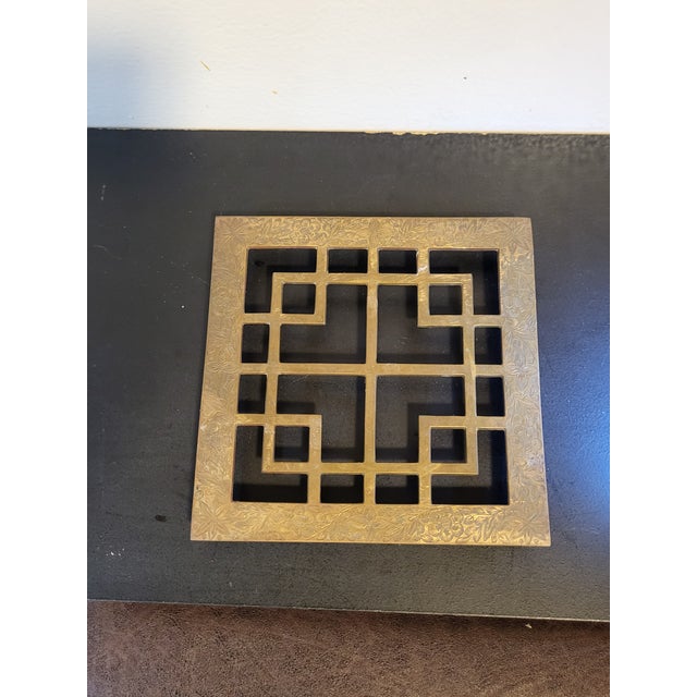 Vintage Brass Square Geometric Trivet MCM Footed For Sale - Image 4 of 10