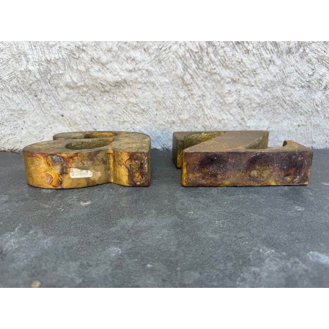 Cutis Jere “A to Z” Bookends Gilt Metal Brutalist Mid Century Modern Read For Sale In New York - Image 6 of 9