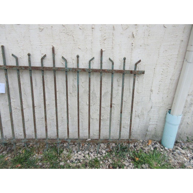 Antique Victorian Teal Iron Garden Fence Element For Sale - Image 4 of 7