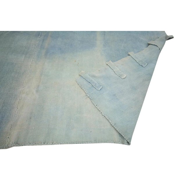 Mid 20th Century Light Blue Squre Vintage Cotton Kilim Rug For Sale - Image 5 of 7