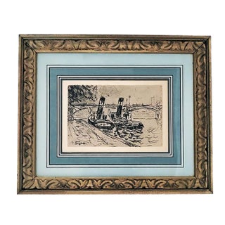 Paul Signac the Pont Des Arts Impressionist Etching by Paul Signac 1927 Authenticated For Sale