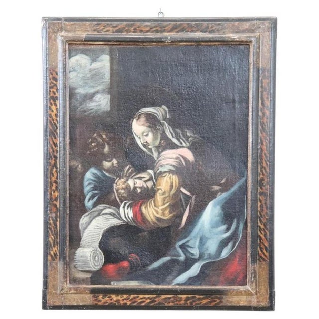 Madonna with Child and Angel, 17th Century, Oil Painting on Canvas, Framed For Sale - Image 18 of 18