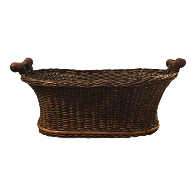 Oversized Antique French Boulangerie Shop Basket W/ Wooden Slats For Sale