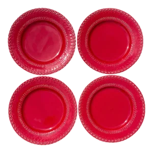 2000s Bordallo Pinheiro Fantasy Dinner Plates in Red - Set of 4