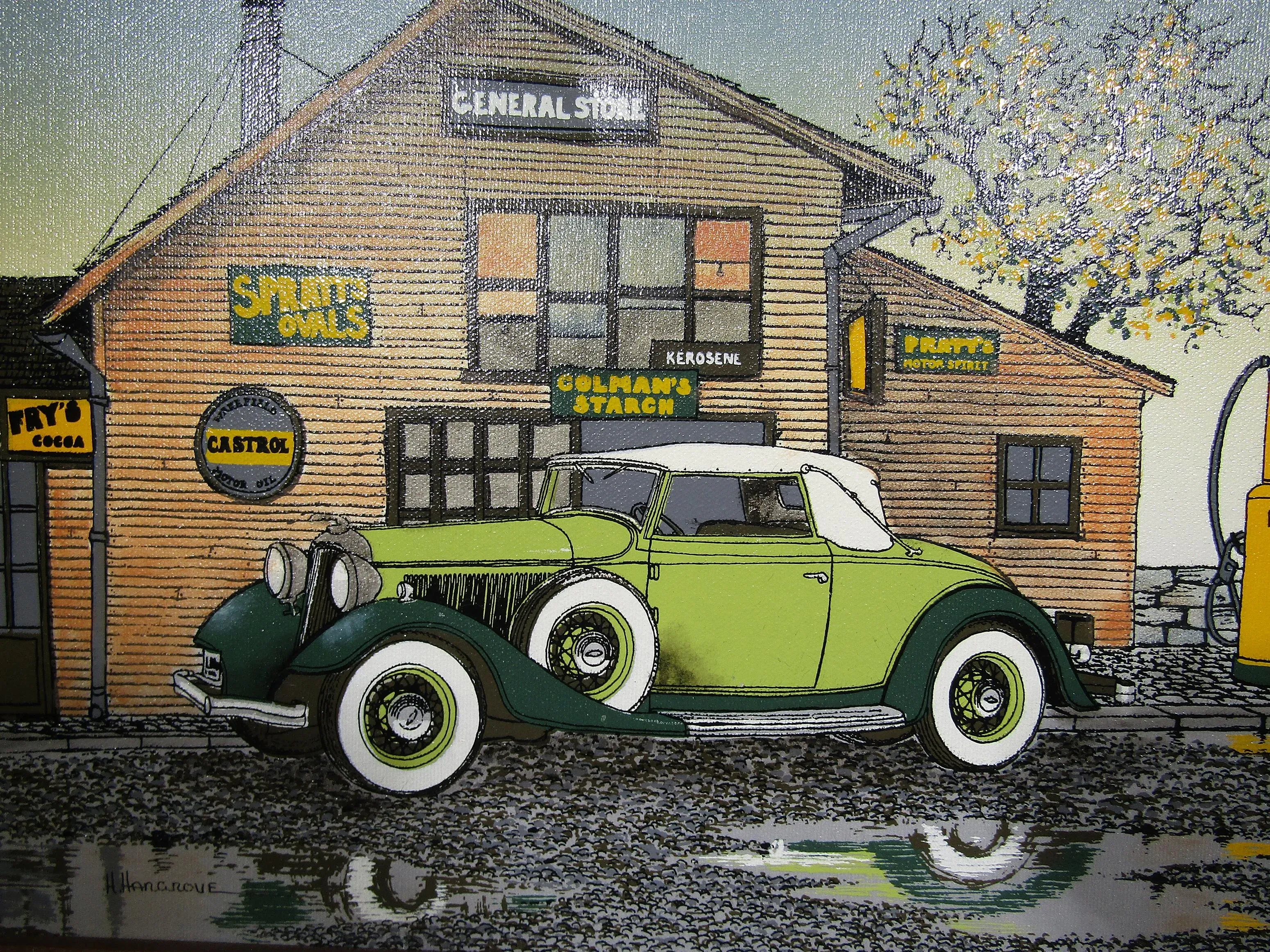 H. Hargrove Serigraph Oil Painting on Canvas Antique Car, General