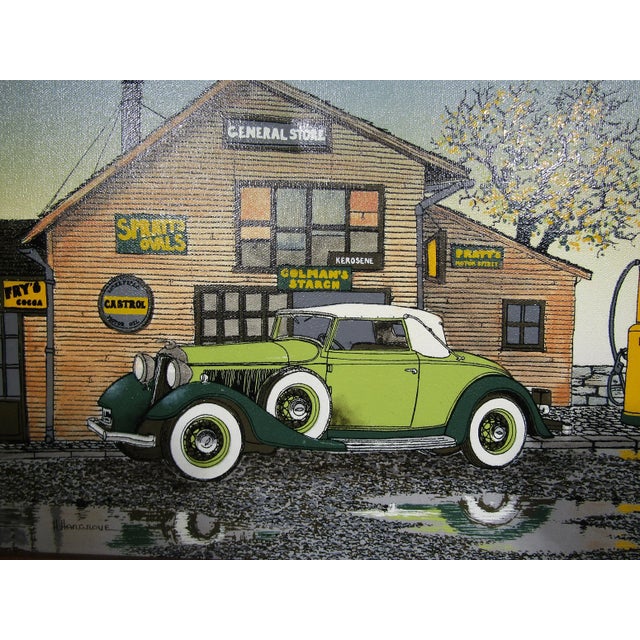 Traditional H. Hargrove Serigraph Oil Painting on Canvas Antique Car, General Store, Framed For Sale - Image 3 of 9