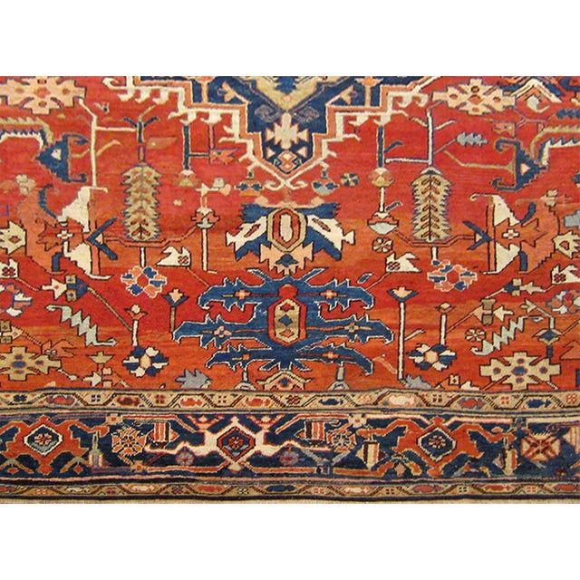 1900 - 1909 Antique Persian Heriz Oriental Rug, Room Size, W/ Geometric Abstracts For Sale - Image 5 of 5