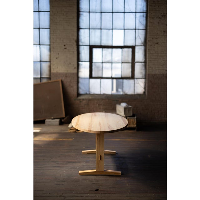Contemporary Oval Ash Breakfast Table With Trestle Base For Sale - Image 3 of 9