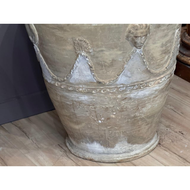 Ceramic Pair of 19th Century Neapolitan Terracotta Garden Pots With Masks and Swags For Sale - Image 7 of 12