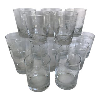 Vintage 1996 to 2008 California Regional Bridge Tournament Double Old Fashion Glasses - Set of 14 For Sale