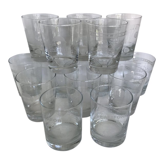Vintage 1996 to 2008 California Regional Bridge Tournament Double Old Fashion Glasses - Set of 14 For Sale