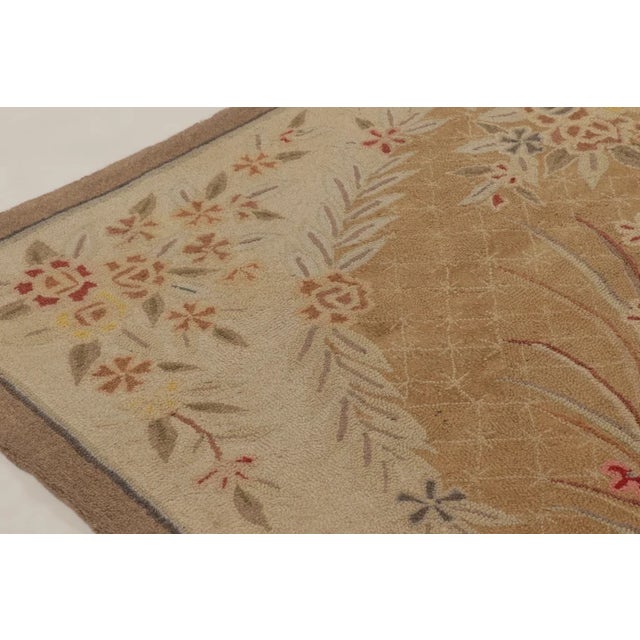 Traditional Antique 20th Century Hooked Rug in Gold With Floral Wreath Design - Rug & Kilim For Sale - Image 3 of 9