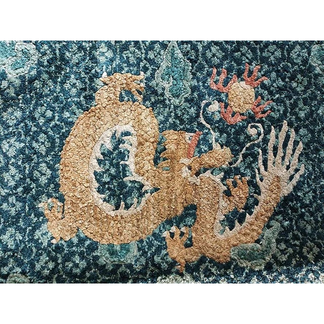 1980s 1980s Blue Dragon Vintage Silk Chinese Carpet 3' X 5 Knotted Pile Wool Rug For Sale - Image 5 of 9