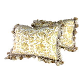 Vintage Italian Fortuny Tasseled Floral Pillows/ a Pair For Sale