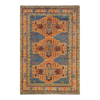 Rustic Balochi Blue/Beige Wool Rug - 3'11''x6'0'' For Sale