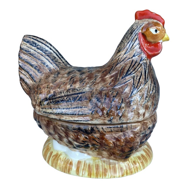 French Majolica Brown Hen Tureen Caugant For Sale