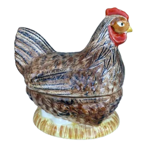 French Majolica Brown Hen Tureen Caugant