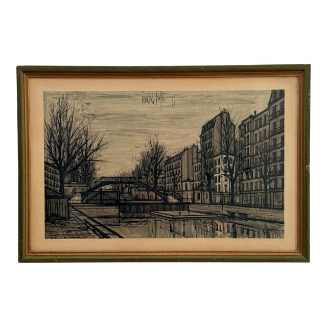 Mid-Century Paris Canal Scene Print in the Manner of Bernard Buffet For Sale