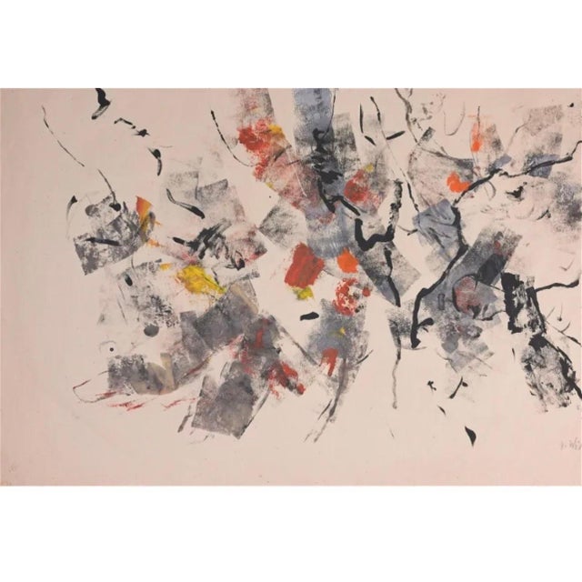 Paint John Von Wicht, Large Abstract Expressionist Oil Painting on Rice Paper Modernist John Von Wicht, c.1960's For Sale - Image 7 of 15