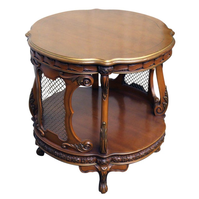 Wood Vintage French Carved Wood Metal Grids Side Table For Sale - Image 7 of 8