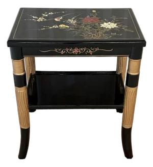 Black/Gold Asian Lacquered Bird Side Table