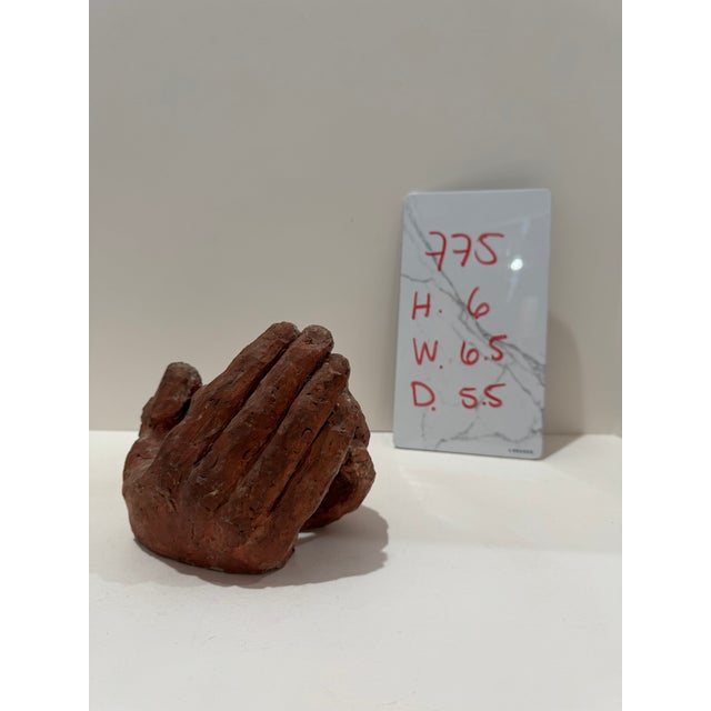 1960s Larry Mohr Terracotta Abstract Hand Sculpture Signed Estate Mid Century Modern For Sale - Image 9 of 9