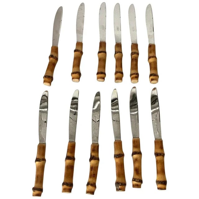 French Cutlery in Faux Bamboo, 1970, Set of 12 For Sale - Image 12 of 12