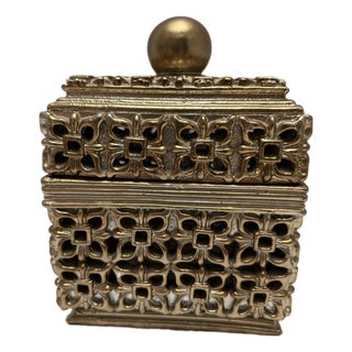 Vintage Gold Toned Filigree Decor and Storage Box For Sale