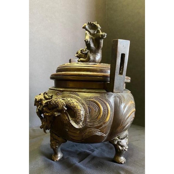 Late 19th Century Chinese Bronze Foo Dog Incense Burner For Sale - Image 9 of 10