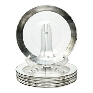 1950s Vintage Dorothy Thorpe Silver Band Set of 5 Glass Bread Plates For Sale