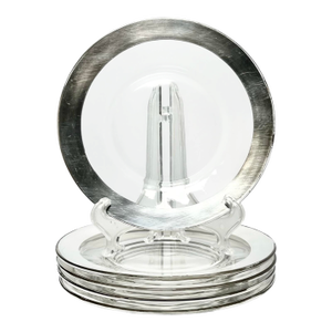 1950s Vintage Dorothy Thorpe Silver Band Set of 5 Glass Bread Plates